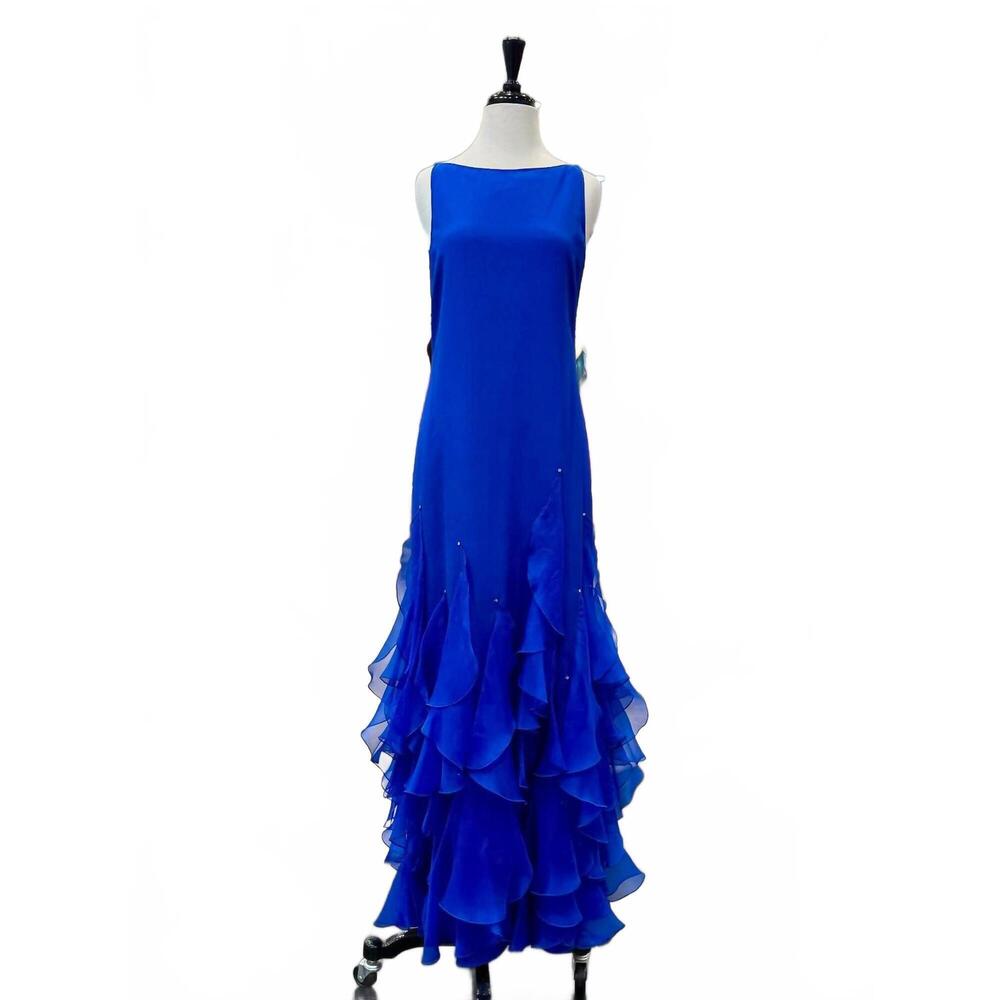 NEW CAROL PERETZ women's long organza prom gown in sapphire